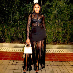 Fringe Skirt Lace Top Set