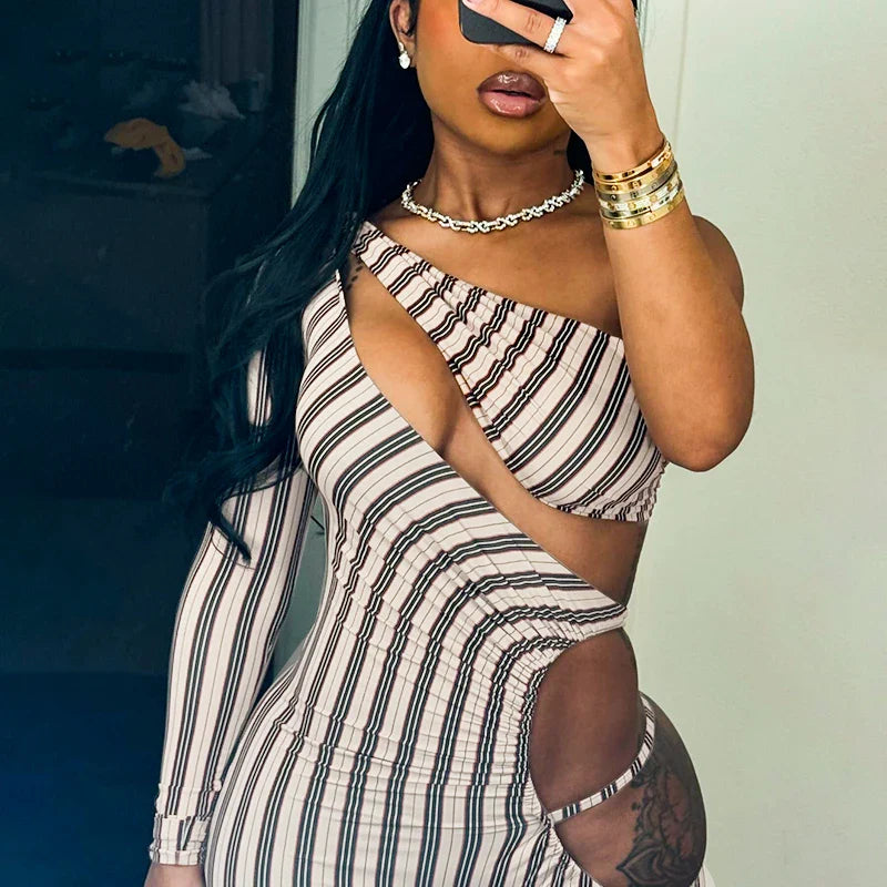 Asymmetric Striped Cut-Out Jumpsuit