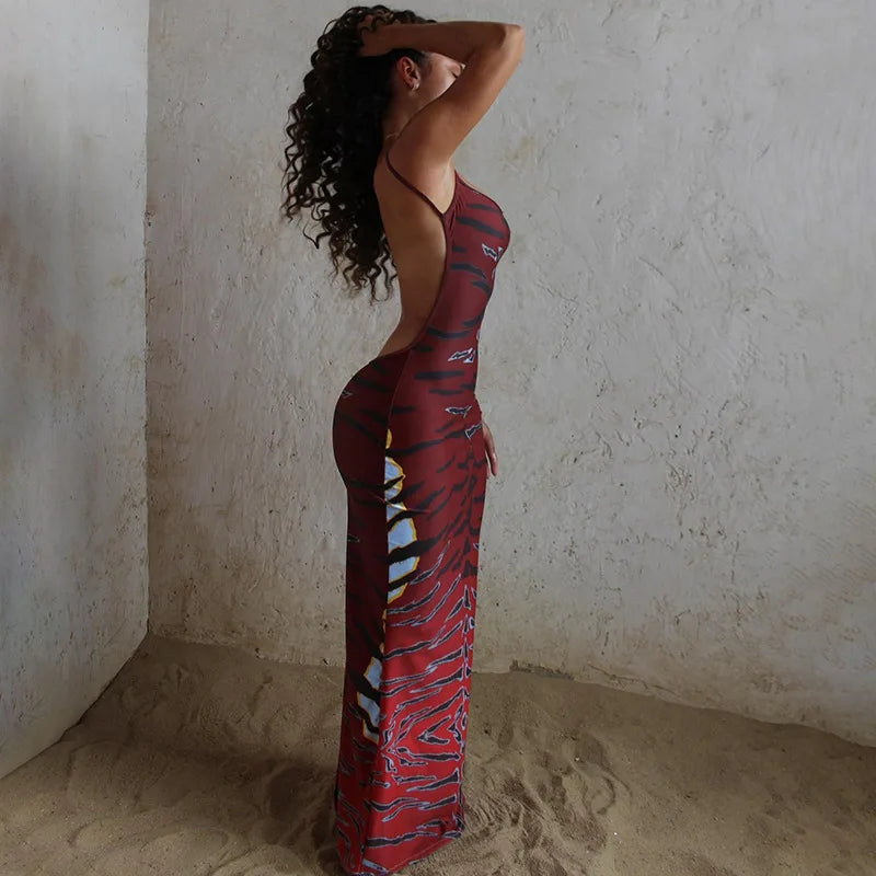 Tiger Dusk Backless Maxi Dress