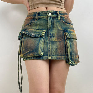 Asymmetrical Pockets Denim Skirt