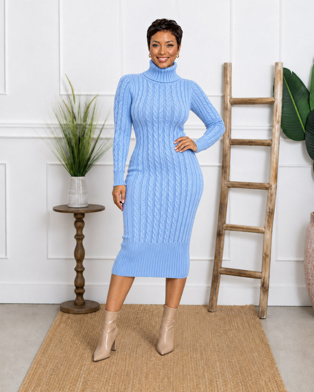 Second Glance Cable-Knit Midi Dress
