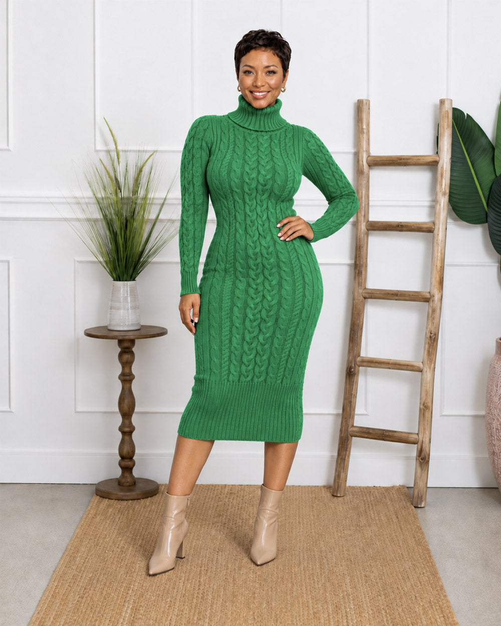 Second Glance Cable-Knit Midi Dress