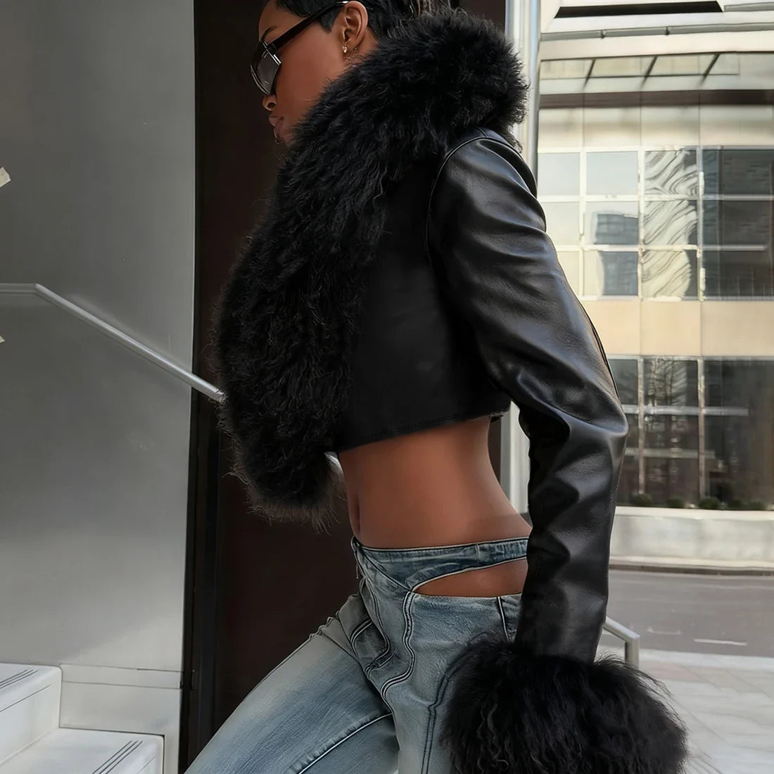 Faux Leather Fur Jacket