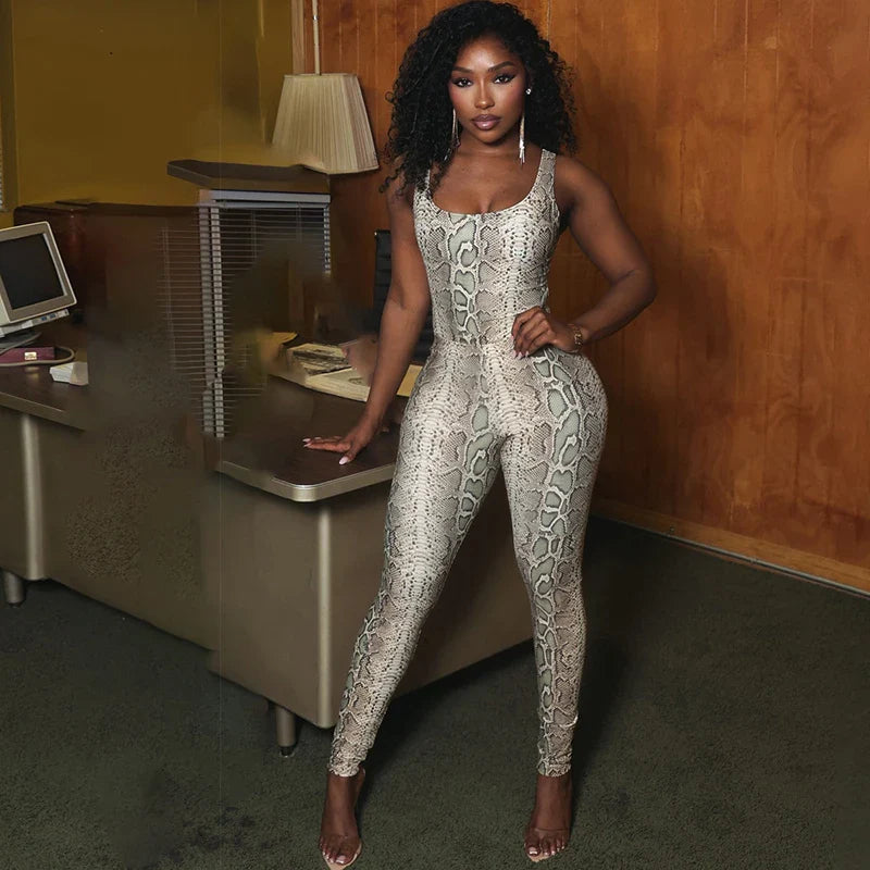 Snake Print Sleeveless Bodysuit Set