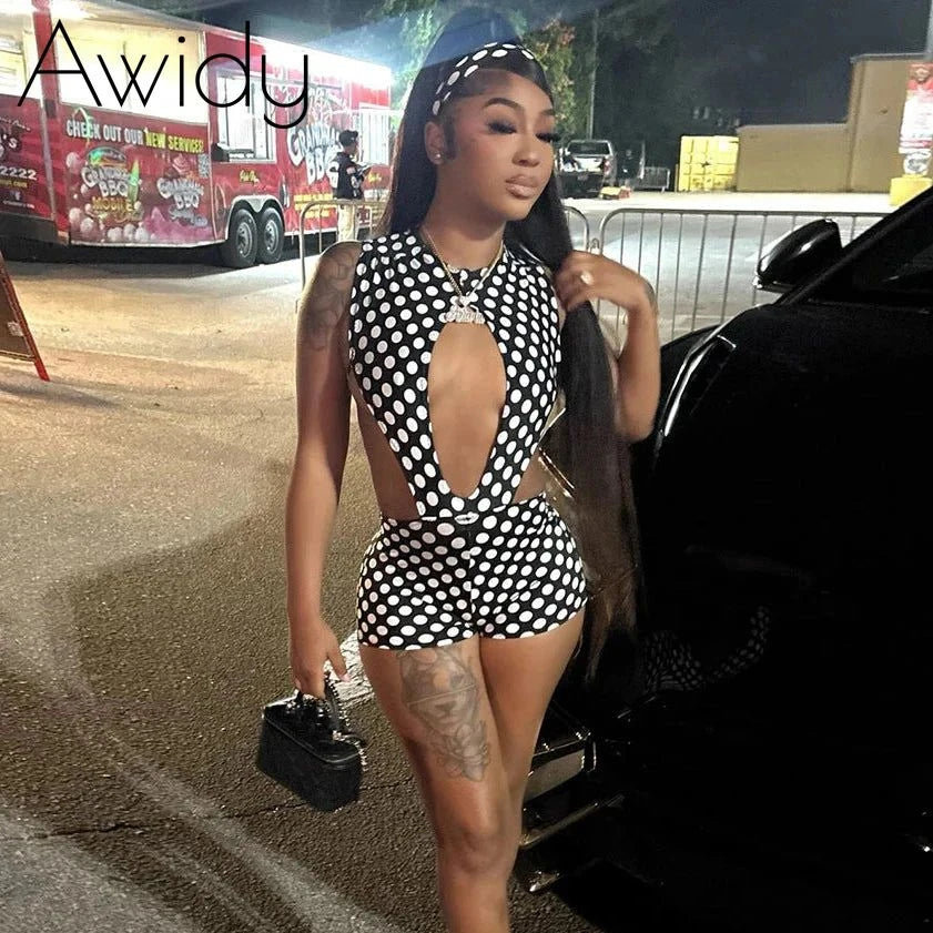 Polka Dot Cutout Romper