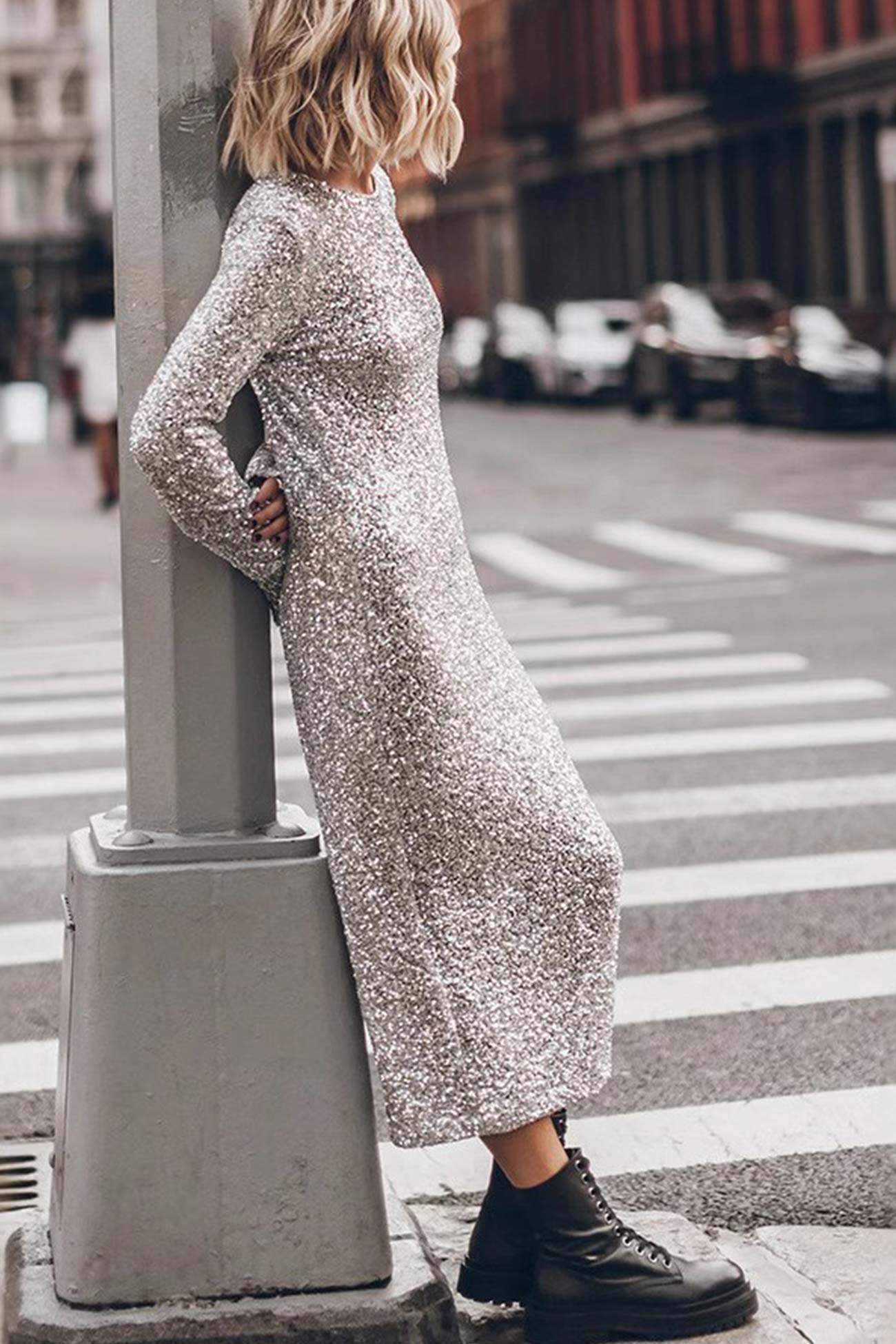 long sleeve sequin dress midi Emerald Coast Sequin Long Sleeve Midi Dress