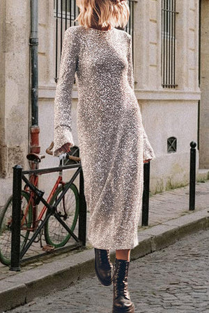 Sequin Long Sleeve Midi Dress