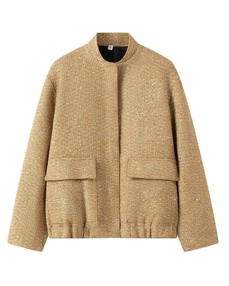 Sequined Bomber Jacket Gold