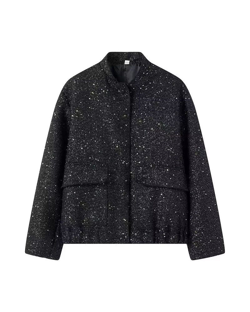 Sequined Bomber Jacket Black
