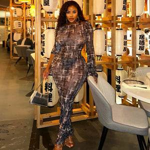 Cross Print Mesh Dress