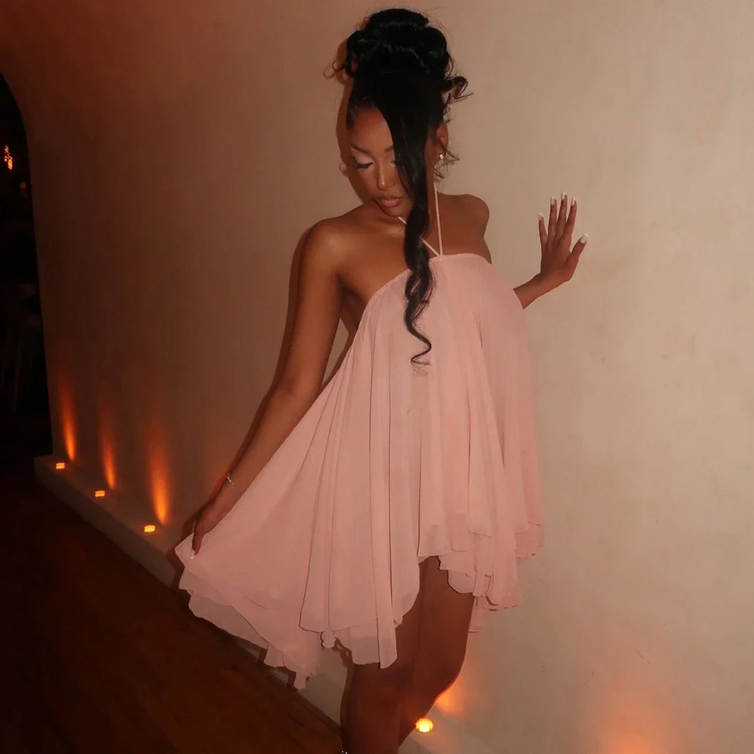 Sheer Halter Mini Dress