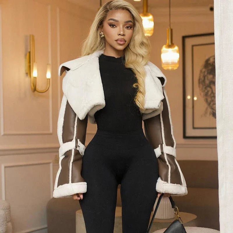 Contrast Edge Cropped Fur Jacket