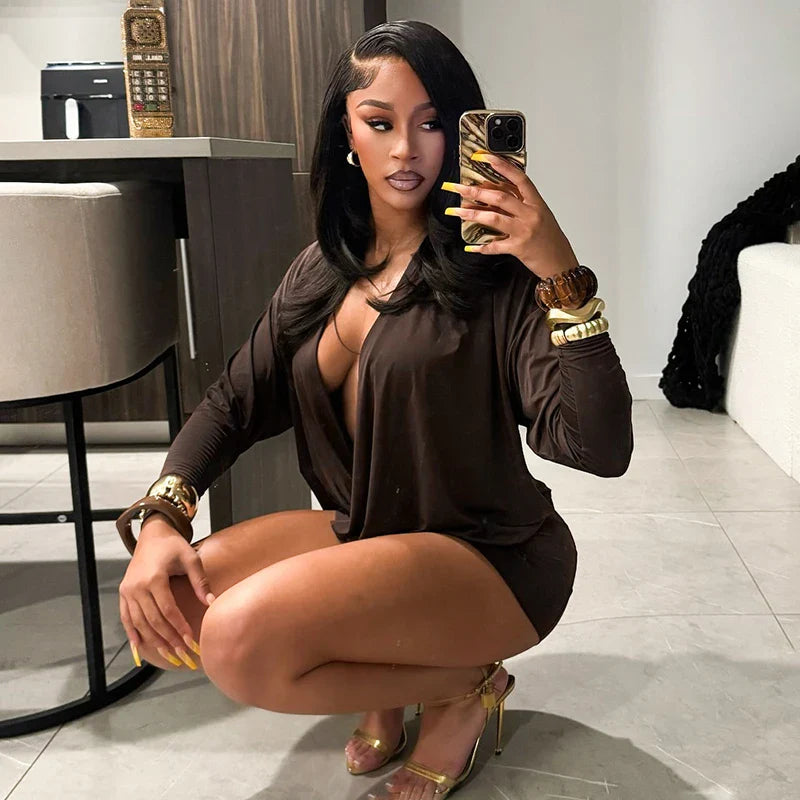 Drape Plunge Mini Dress