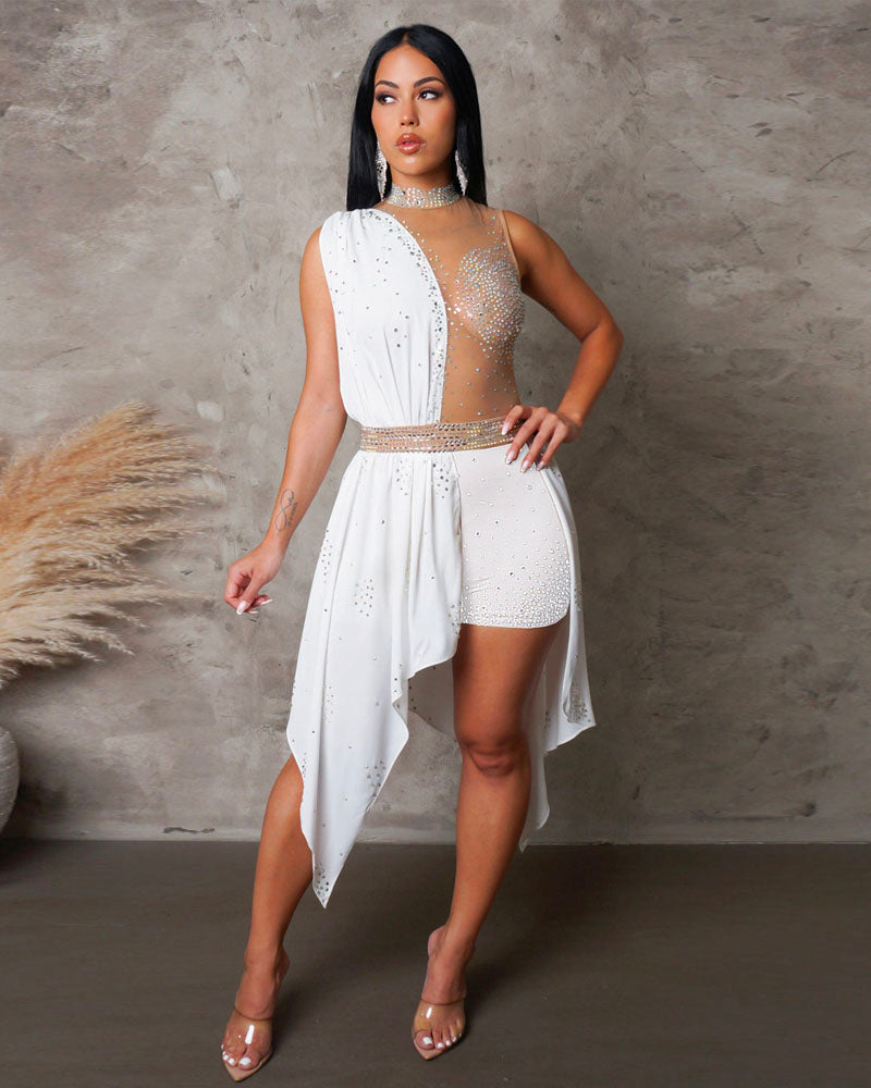 Shena Rhinestone Romper White