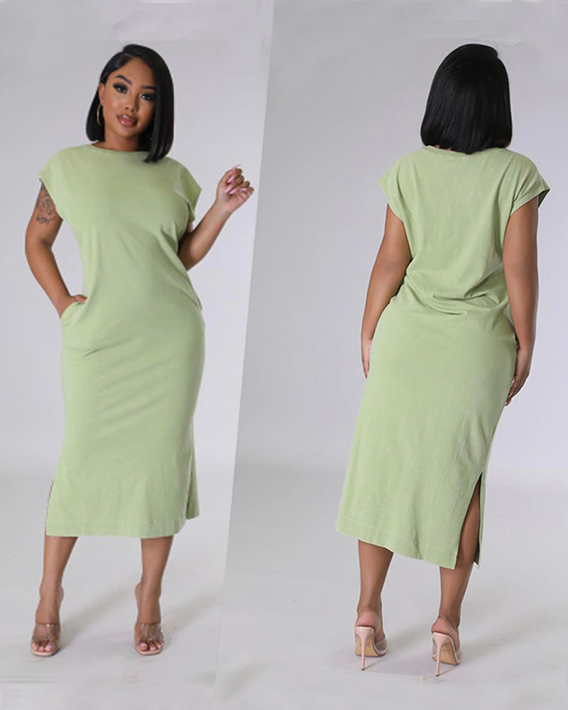 Side Slit T-Shirt Midi Dress
