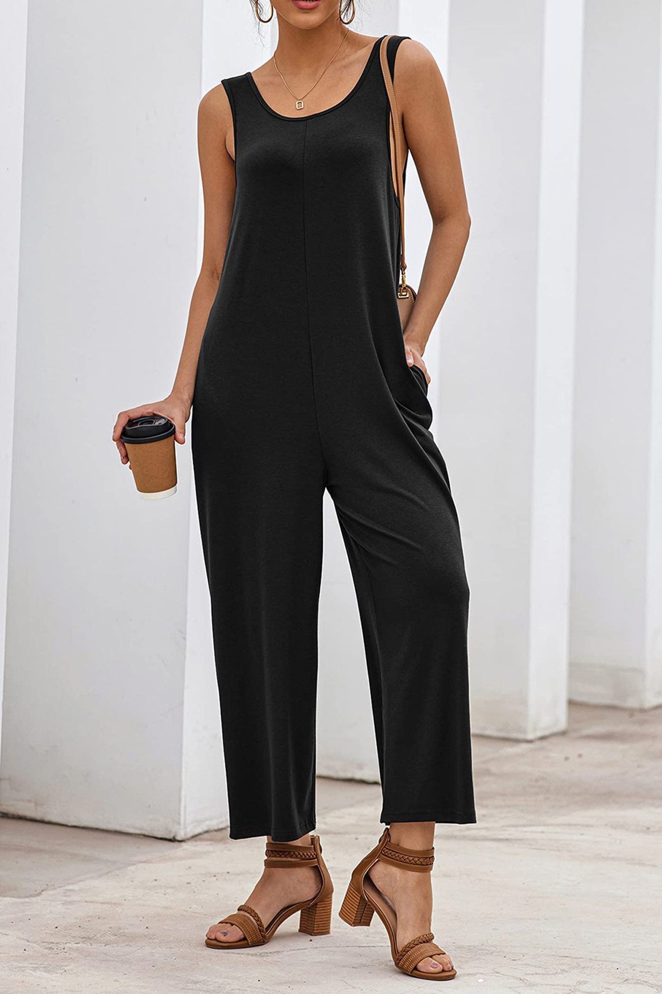 Sleeveless Pocketed Wide Leg Jumpsuits