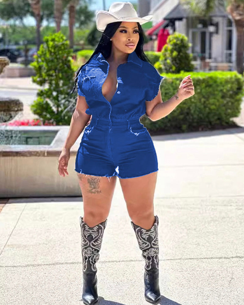 So Extra Denim Romper Denim Blue