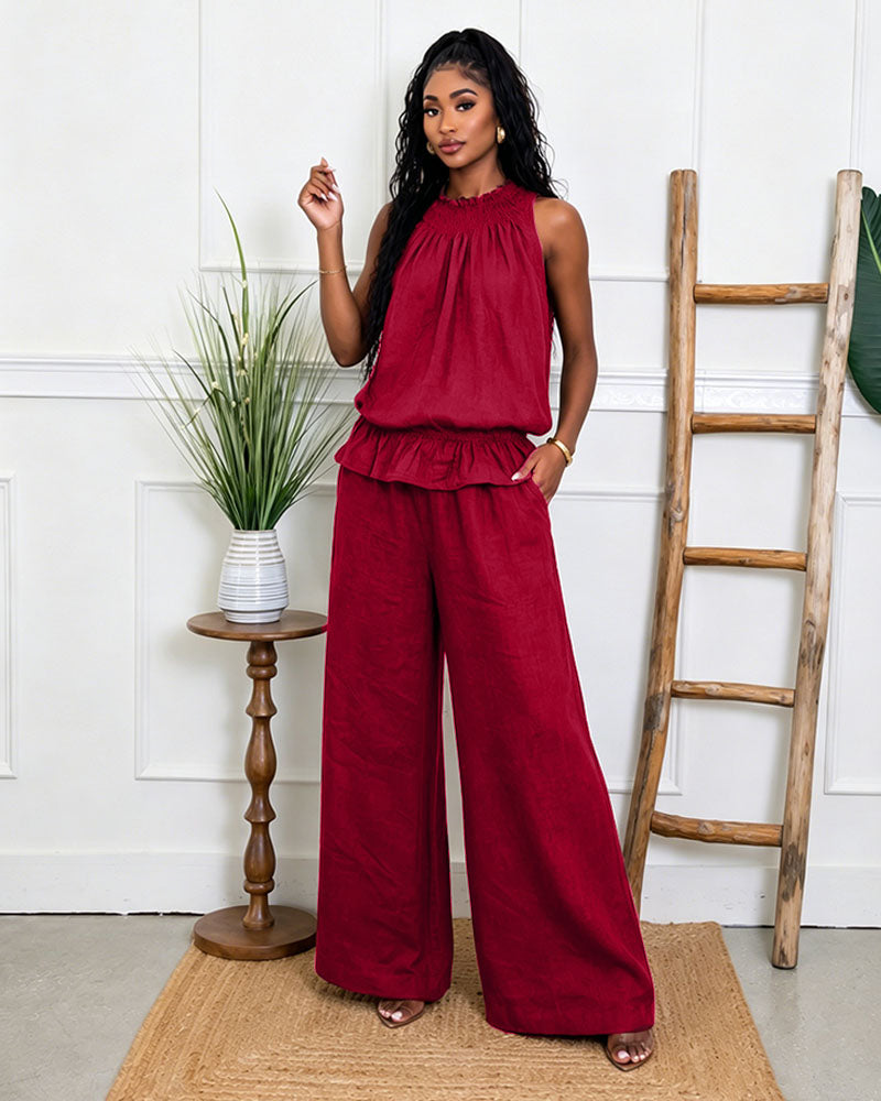 Solea Ruffle Linen Pants Set