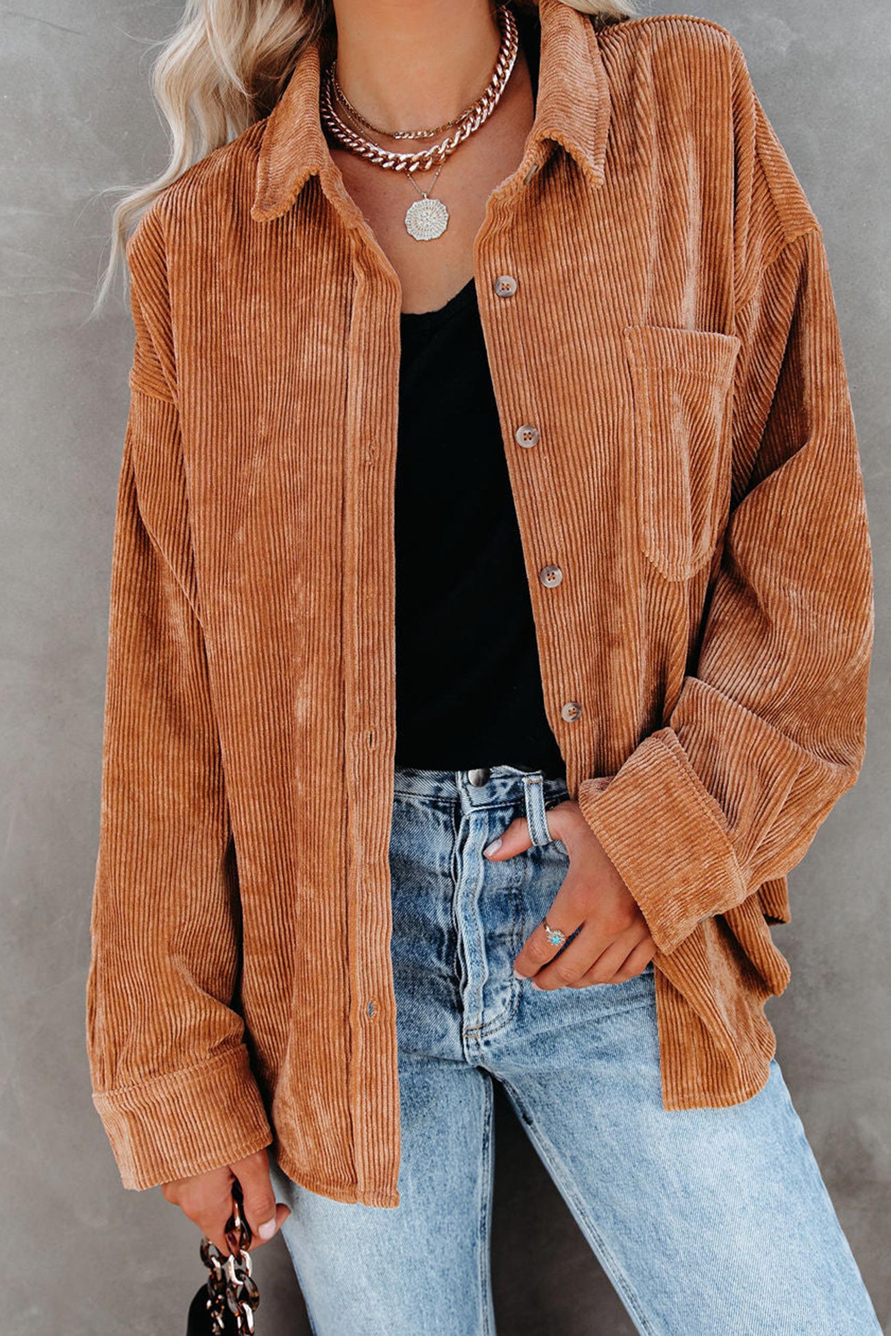 Solid Color Corduroy Oversized Shirt