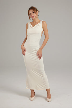 Solid Color Cowl Neck Backless Pack Hip Dress
