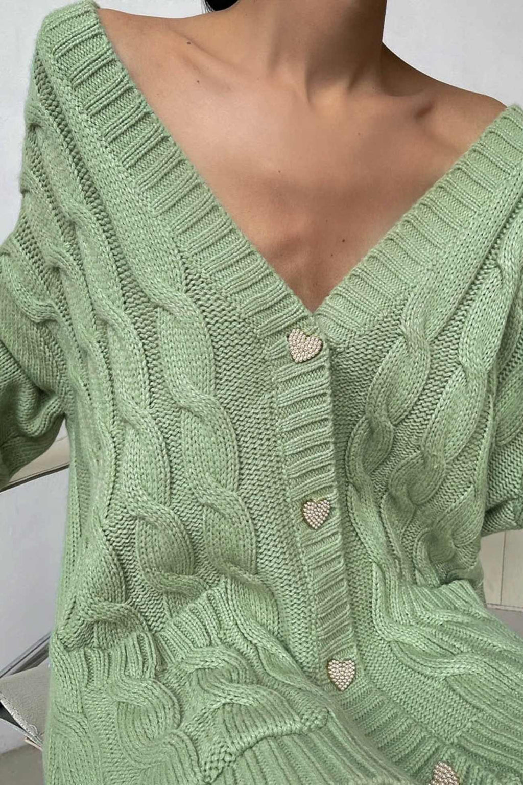 Solid Single-breasted Cable Knit Cardigan