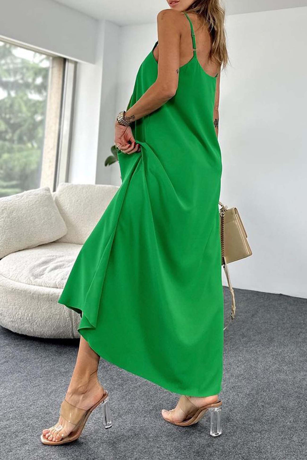 Solid Color A-Line Sleeveless Midi Dress