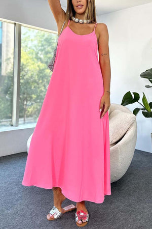 Solid Color A-Line Sleeveless Midi Dress