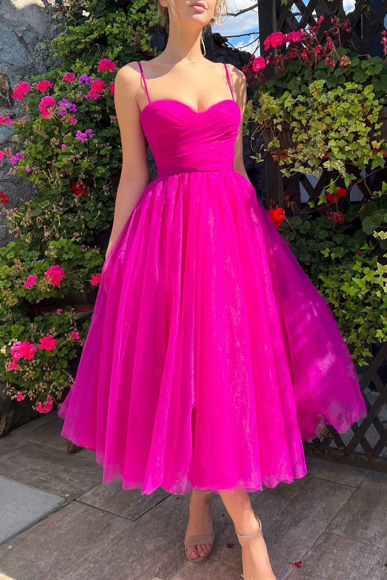 Solid Color Mesh Strappy A-line Dress