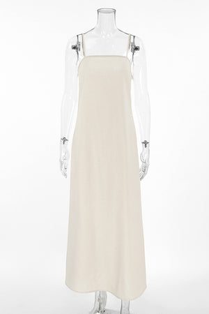 Spaghetti Straps A-line Cotton Linen Dress