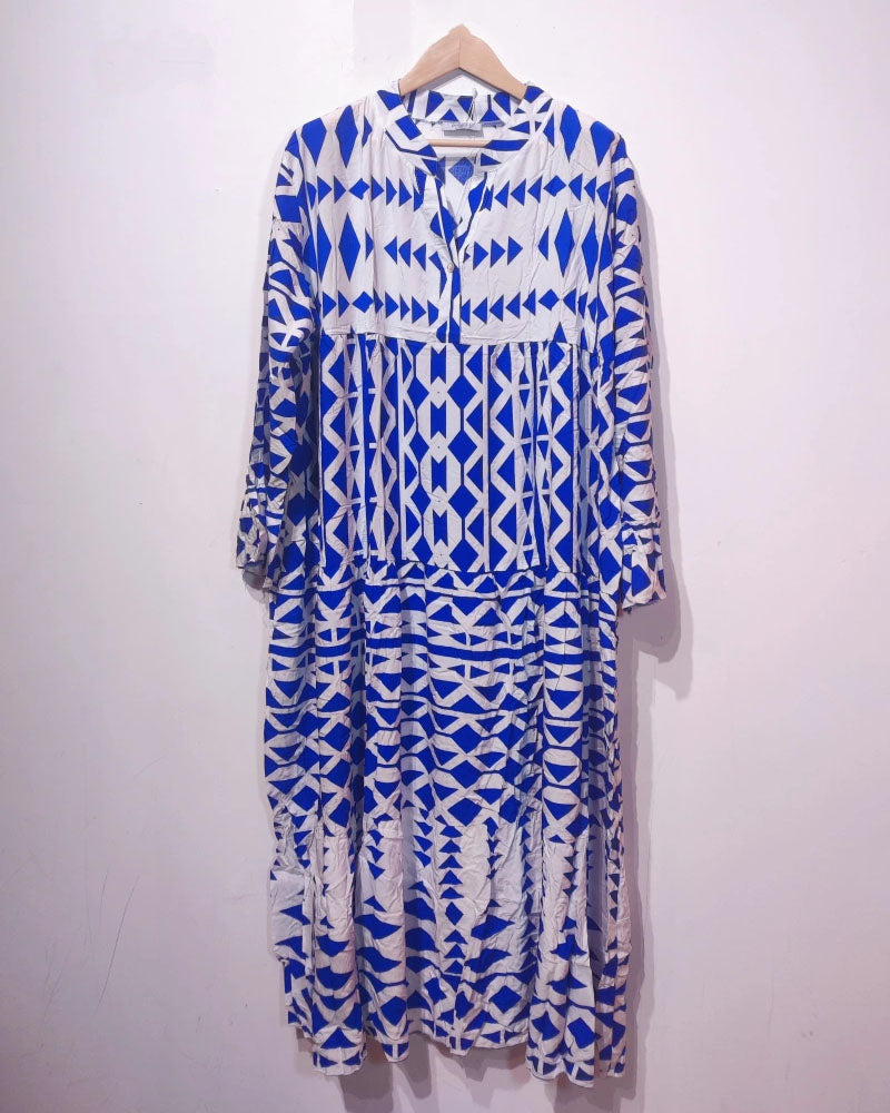 Spot Me Out Tiered Maxi Dress Blue