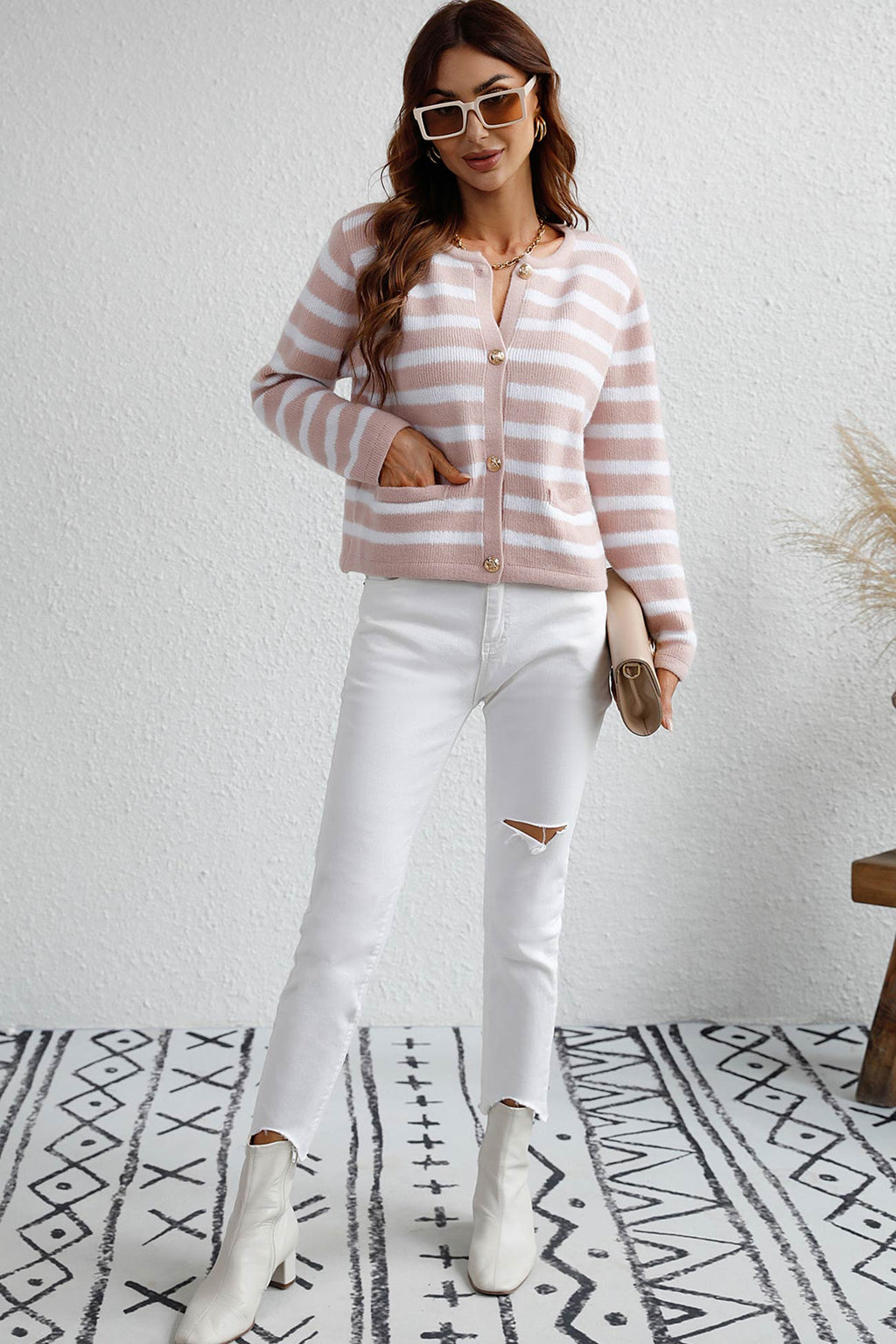 Striped Front With Pocket Cardigan