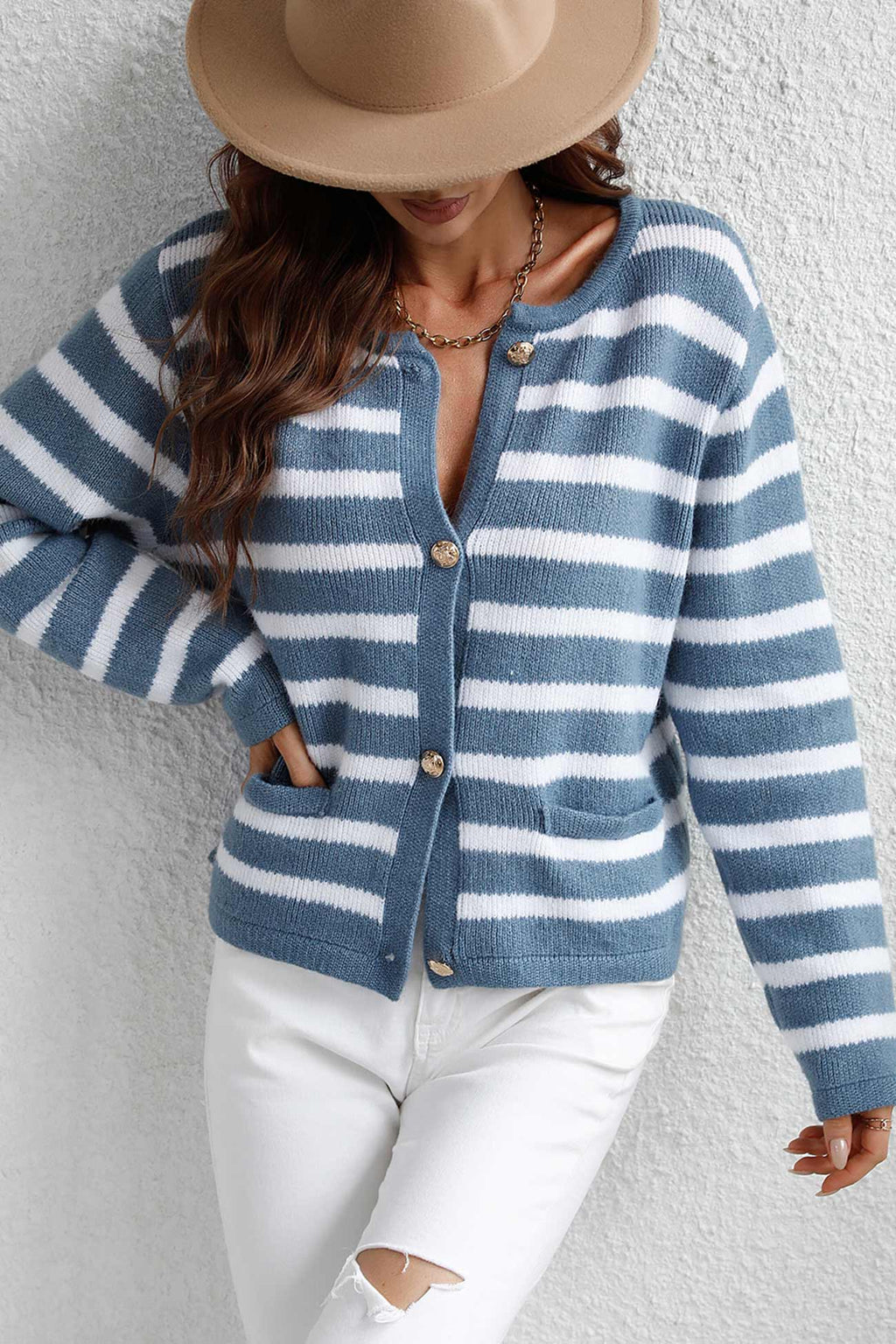Striped Front With Pocket Cardigan