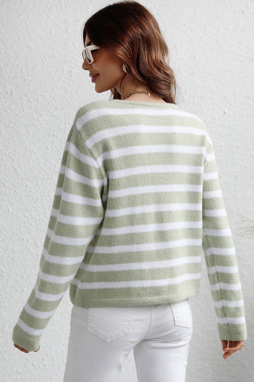 Striped Front With Pocket Cardigan
