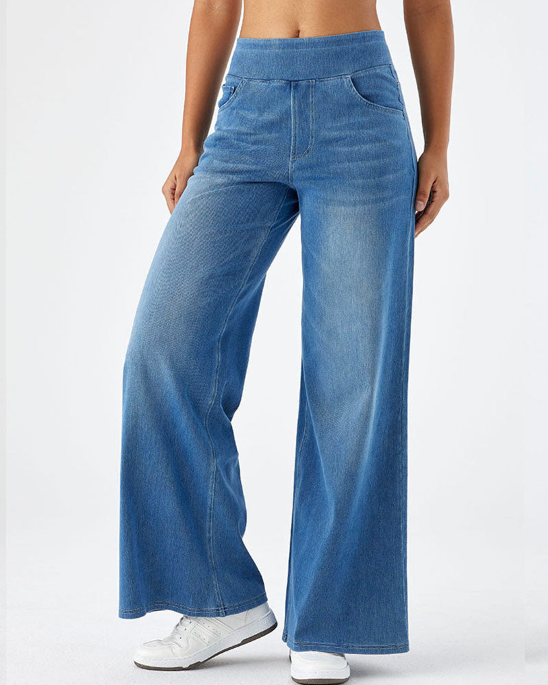 Super Stretch Wide Leg Jeans Light Denim