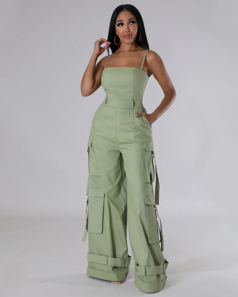 Sweetheart Cargo Jumpsuit Olive