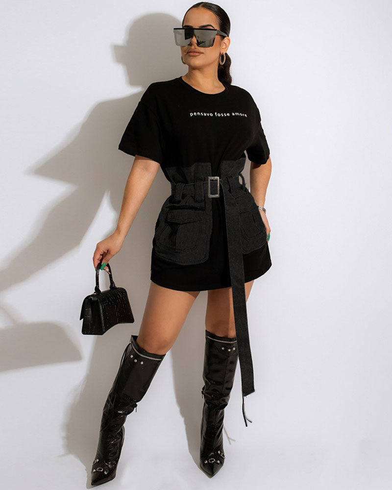 T-Shirt-Wickelkleid aus Denim