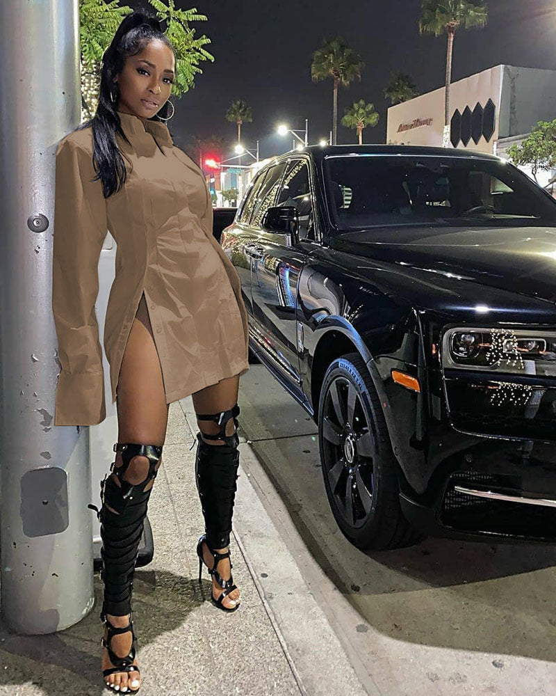 TAILORED MADE SHIRT DRESS/ TOP Khaki