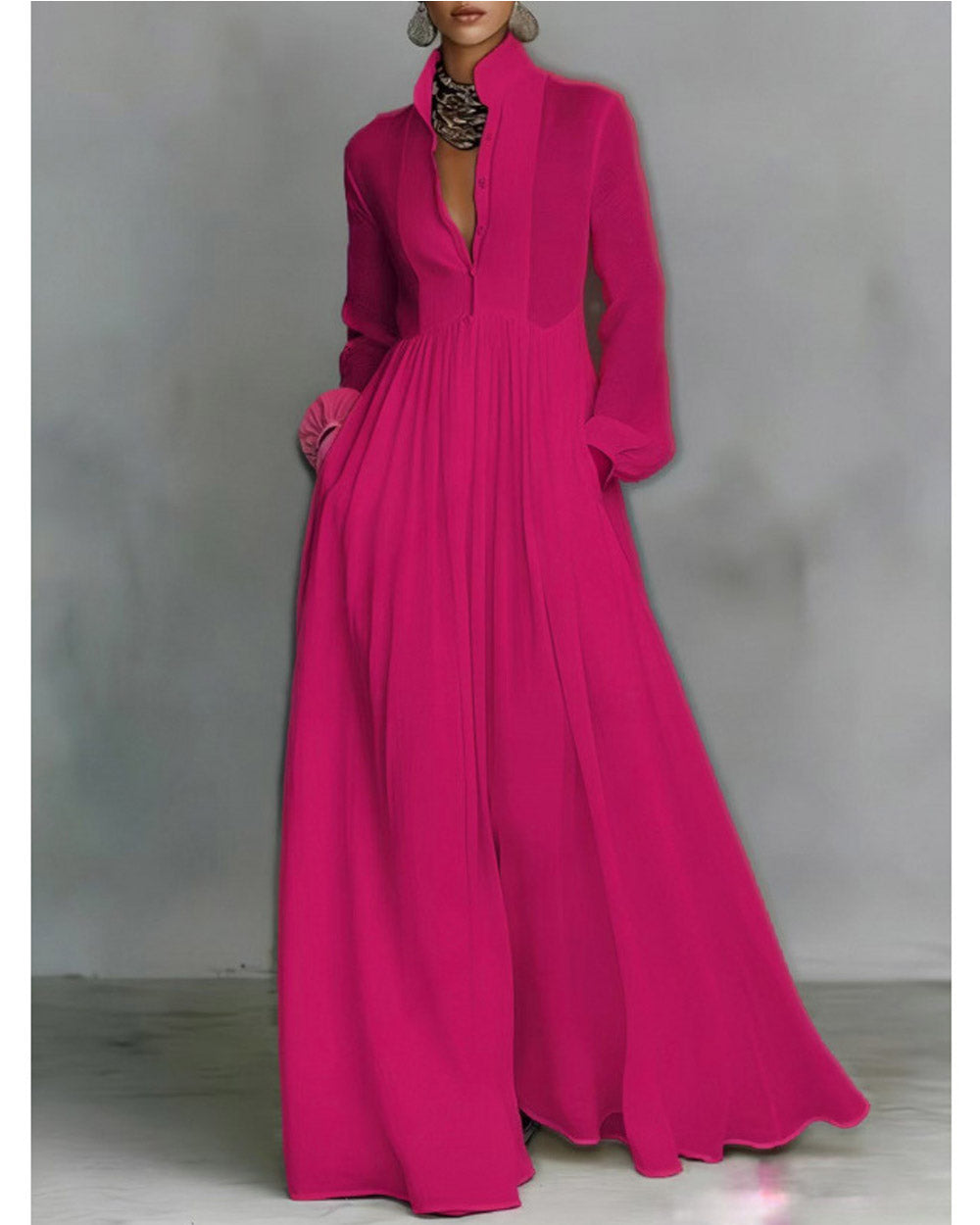 The Grand Sweep Button-Front Maxi Dress