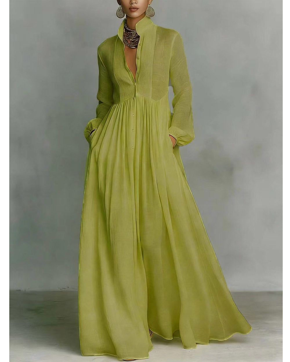 The Grand Sweep Button-Front Maxi Dress