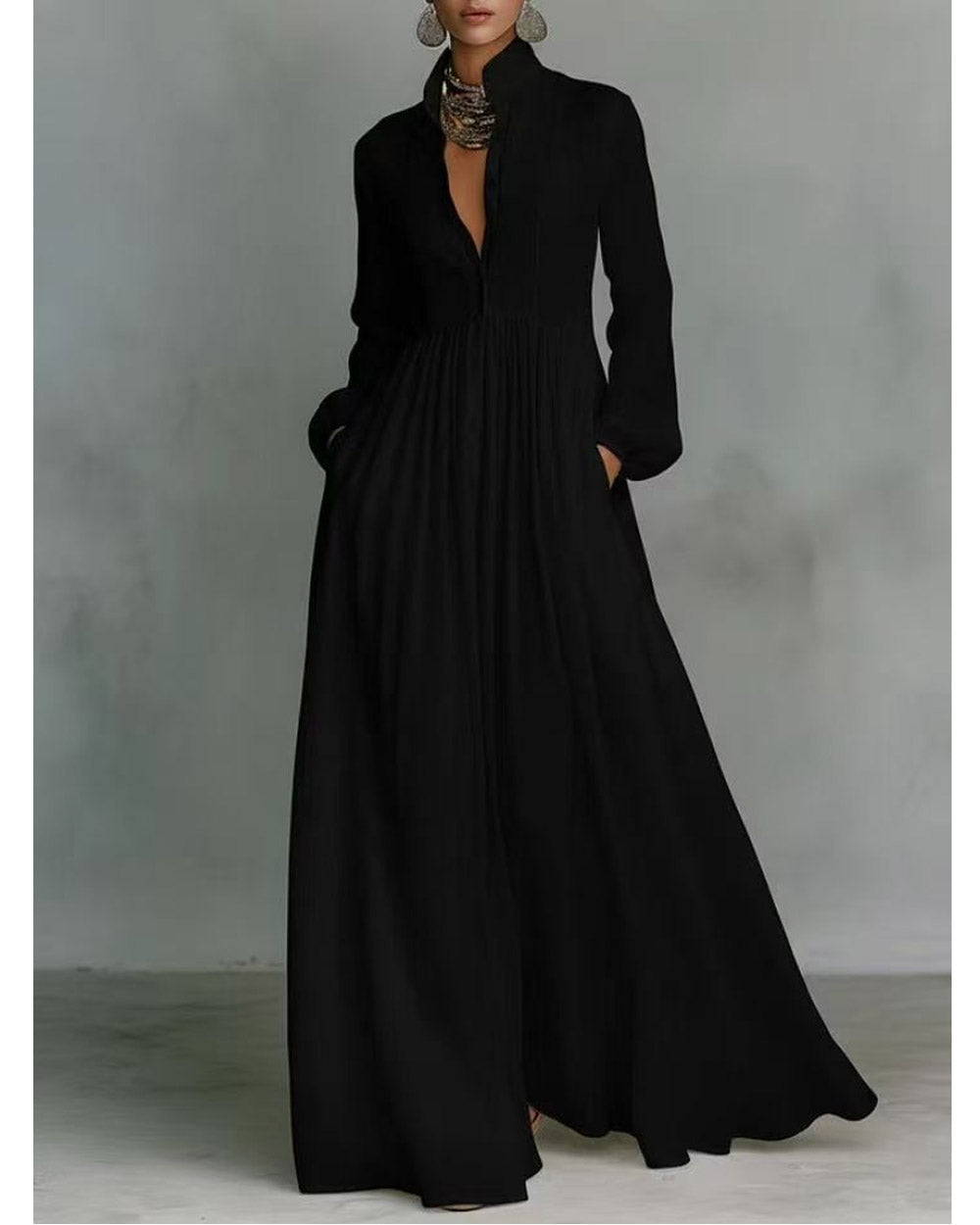 The Grand Sweep Button-Front Maxi Dress