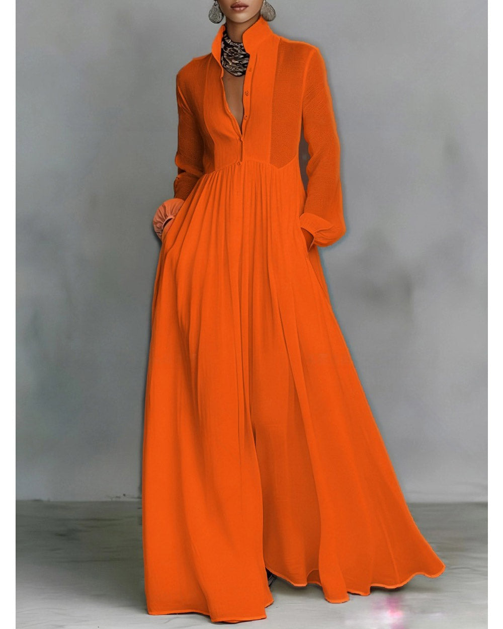 The Grand Sweep Button-Front Maxi Dress