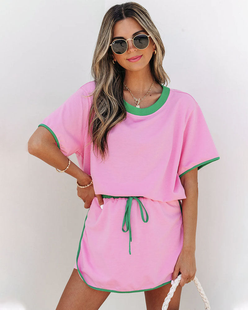 Colorblock Chic Edge Skort Set Pink