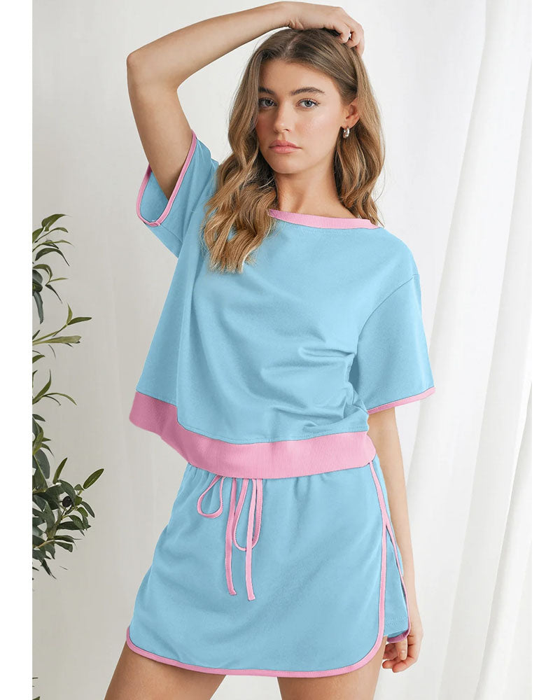 Colorblock Chic Edge Skort Set Sky Blue