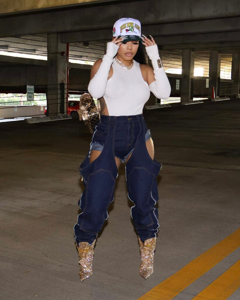 Thigh High Double Denim Chaps