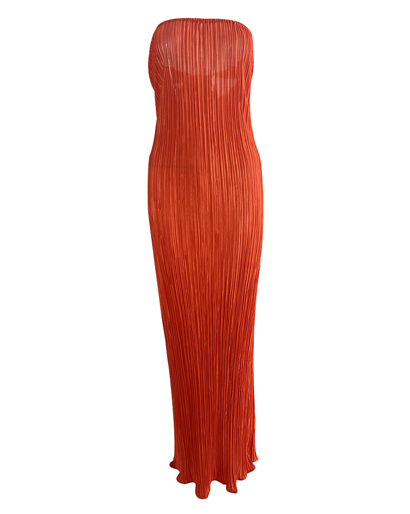 Tie Back Strapless Maxi Dress Orange