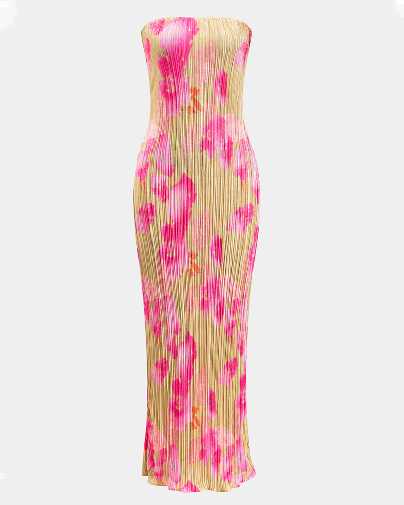 Tie Back Strapless Maxi Dress Pink