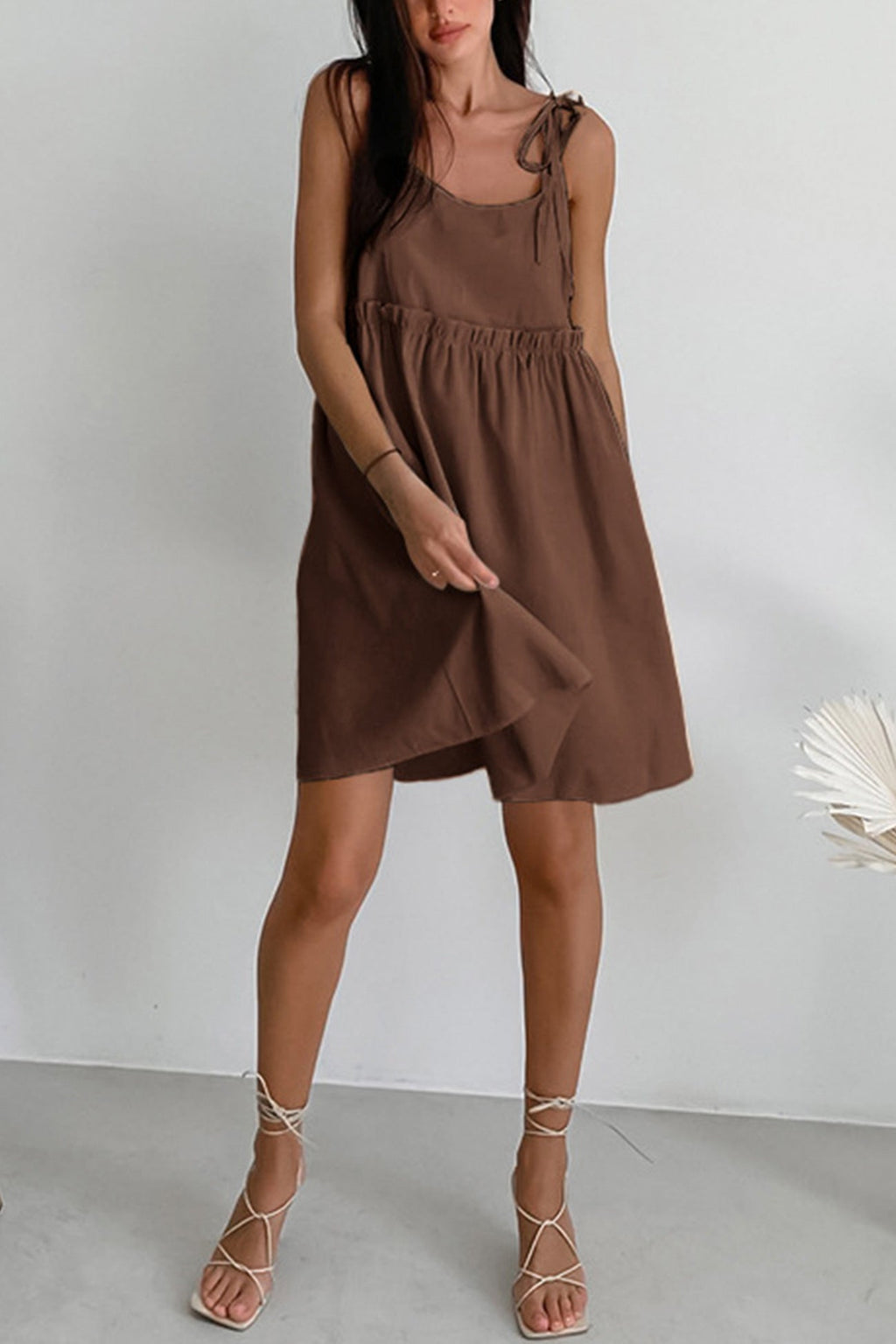 Tie-up Straps Cotton Cami Dress