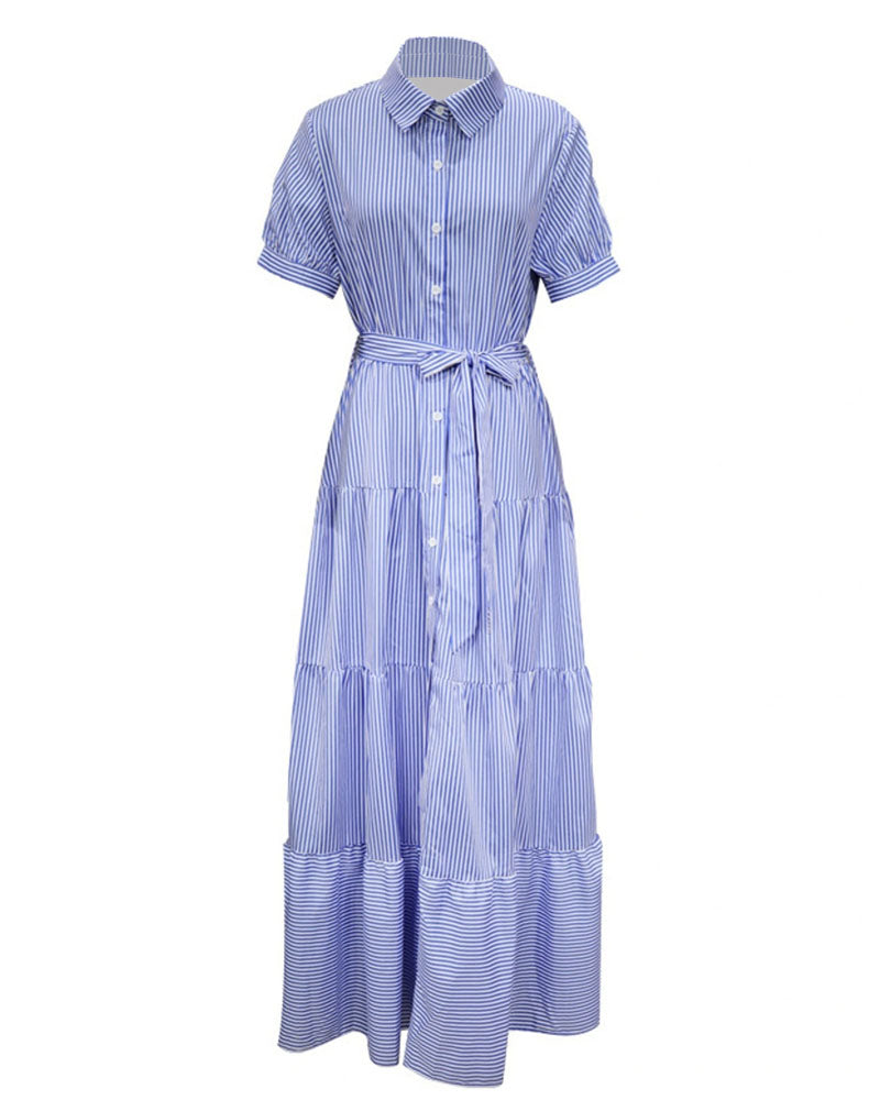 Tiered Striped Maxi Dress Blue