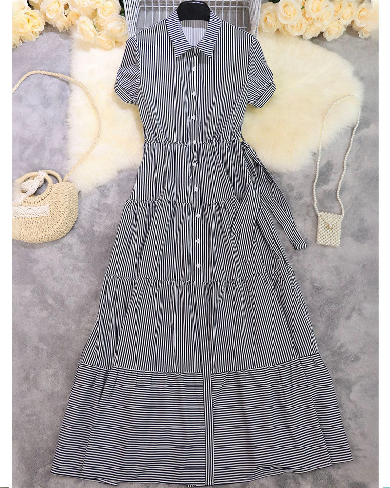 Tiered Striped Maxi Dress Black