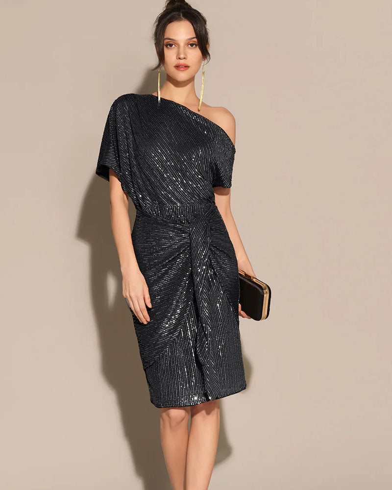 Trisna Sequins Midi Dress Black